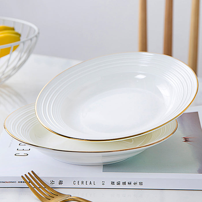 Bone China Round Plate - Front Ridges & Gold Rim