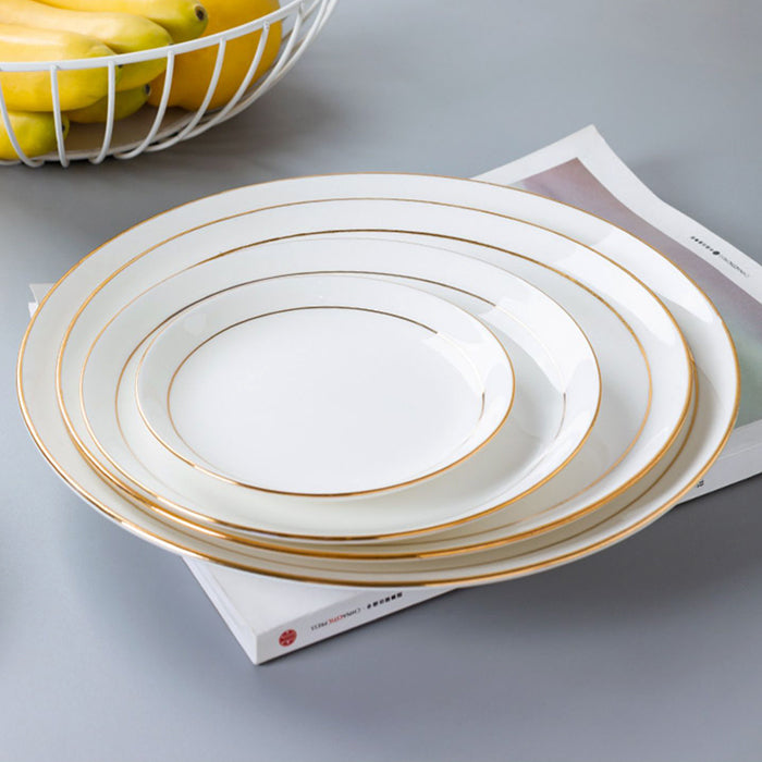 Bone China Dinnerware - Flat Plate with Gold Rim