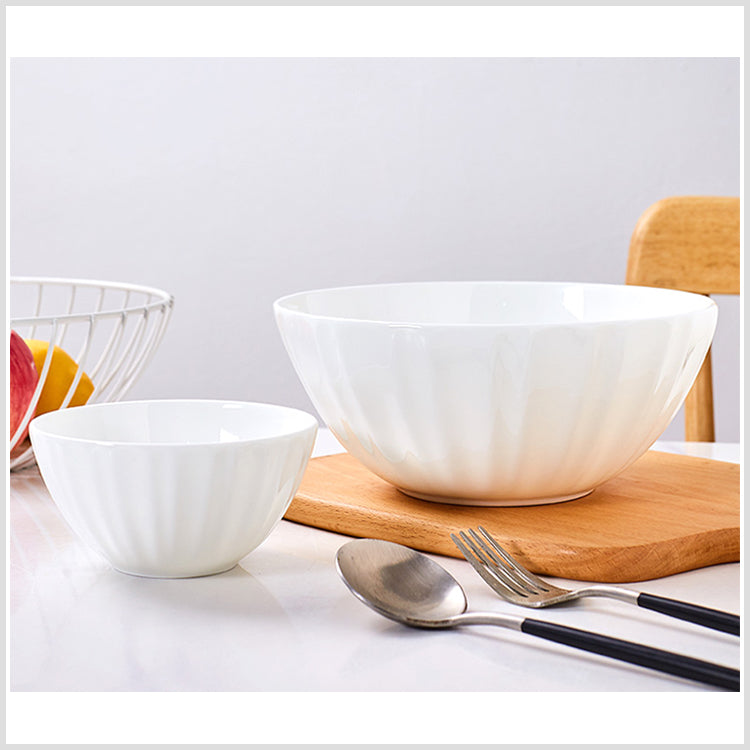 Bone China Ribbed Bowl - in Creamy White