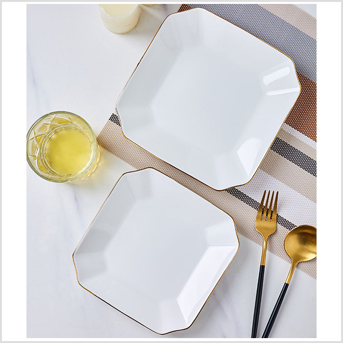 Bone China Dinnerware - Octagon Plate with Gold Rim