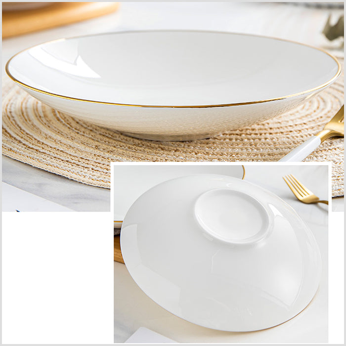 Bone China Dinnerware - Deep Plate with Gold Rim