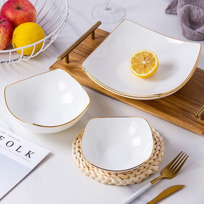 Bone China Square Plate - Curved Edge with Upward Angles