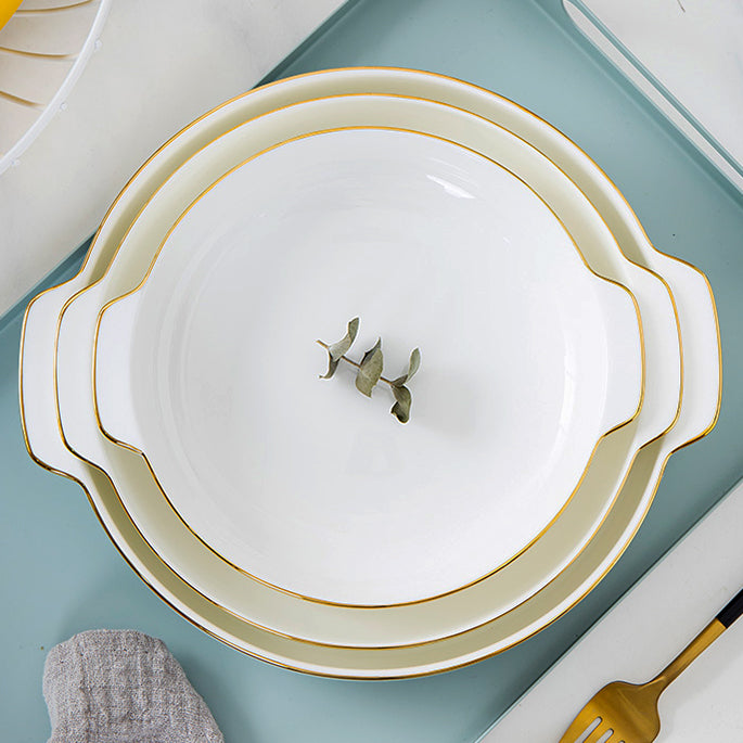 Bone China Dinnerware - Earred Dish with Gold Rim