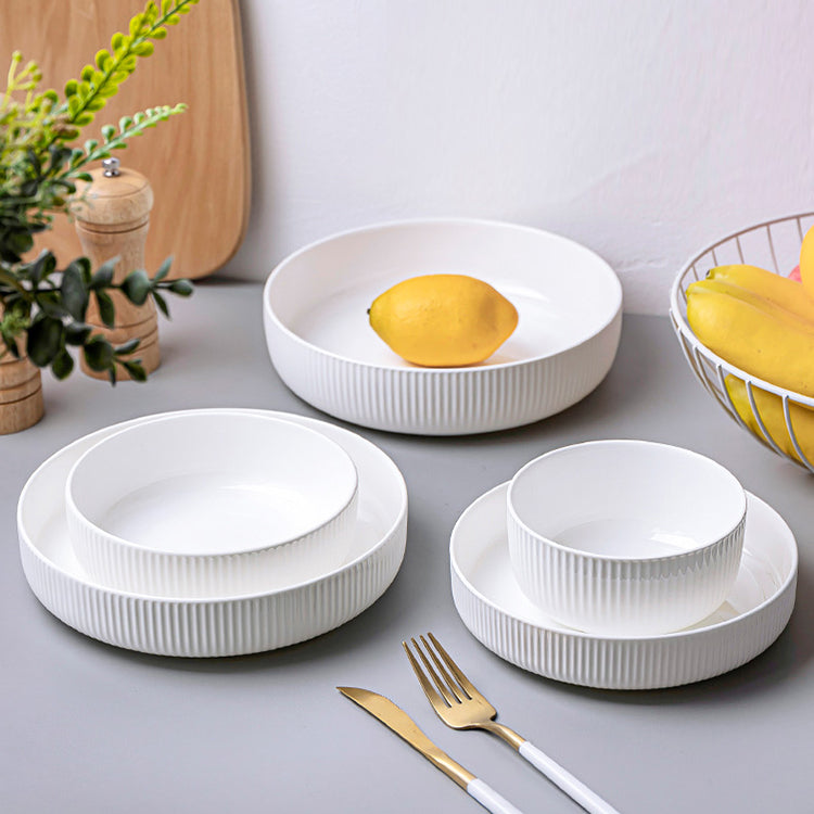 Bone China Dinnerware - Ribbed Plate in Creamy White