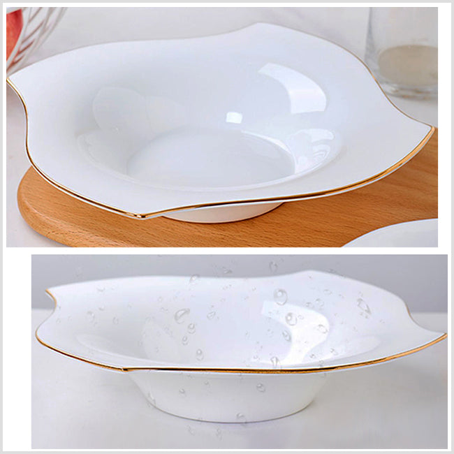 Bone China Deep Plate - Pinwheel Shaped with Concave Circle