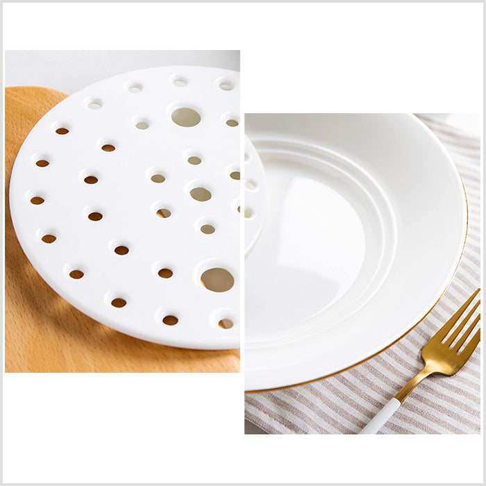 Bone China Dumpling Plate with Strainer - Gold Rimmed