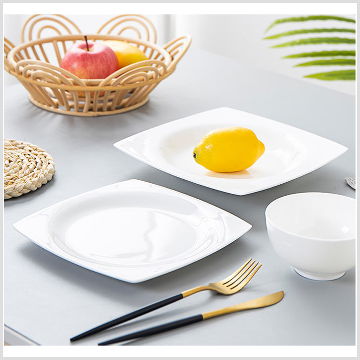 Bone China Dinnerware - Square Plate & Concave Circle