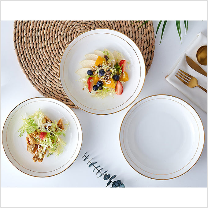 Bone China Dinnerware - Soup Plate with Gold Rim