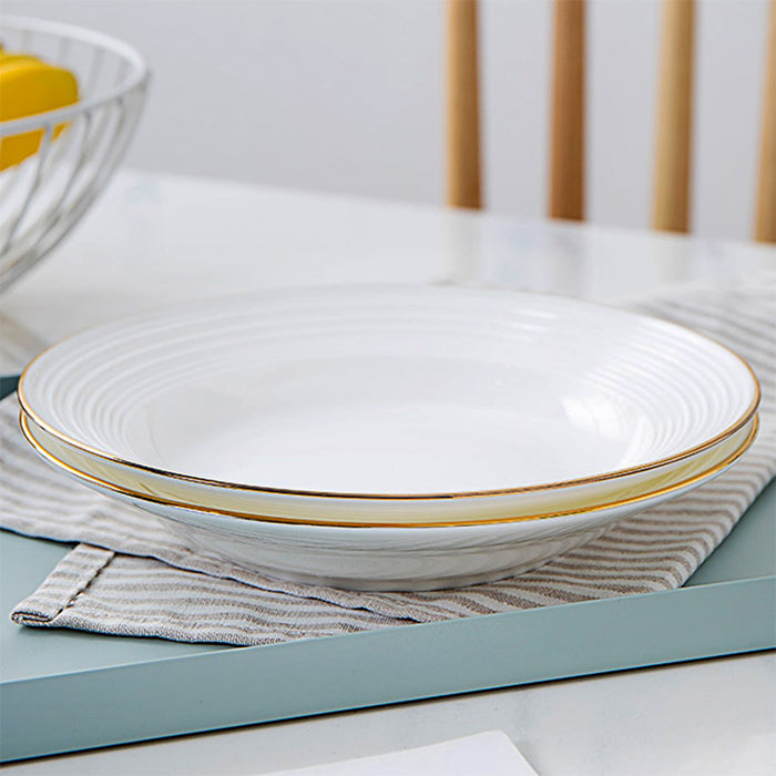 Bone China Round Plate - Front Ridges & Gold Rim