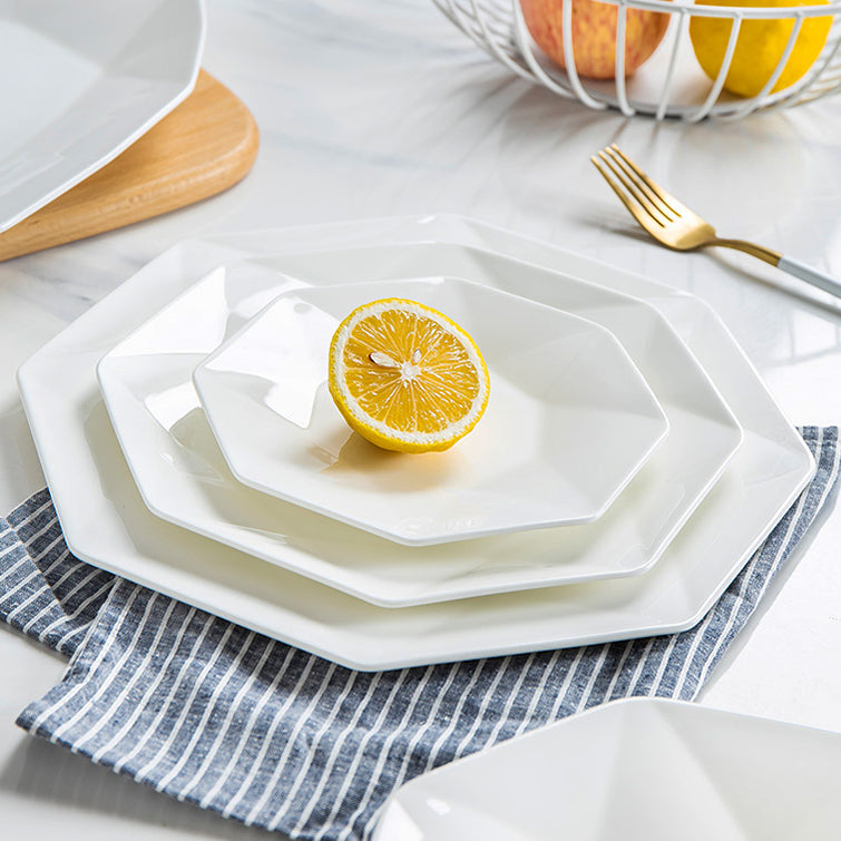 Bone China Dinnerware - Octagon Plate in Creamy White