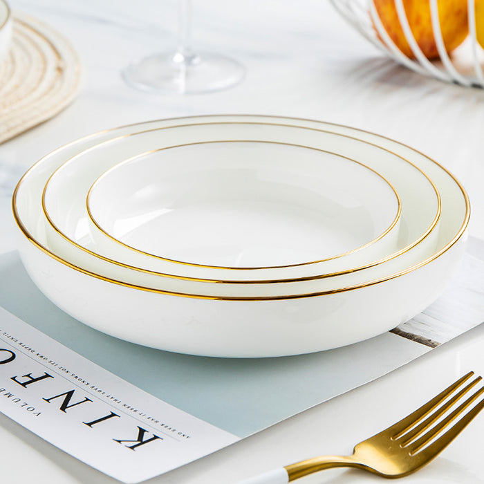 Bone China Salad Plate - White with Gold Rim