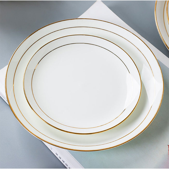 Bone China Dinnerware - Flat Plate with Gold Rim