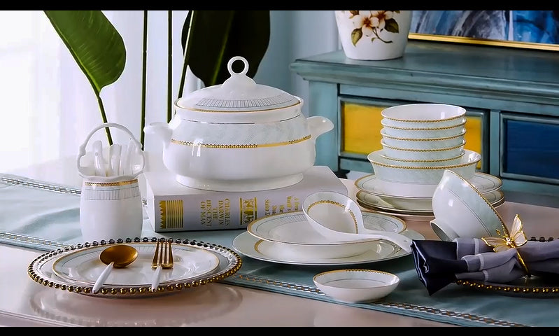 Bone China Dinnerware Set - Decorative Rim with Pattern in