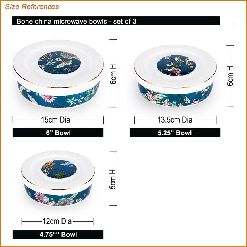 Bone China Serving Bowls with Lids - Set of 3