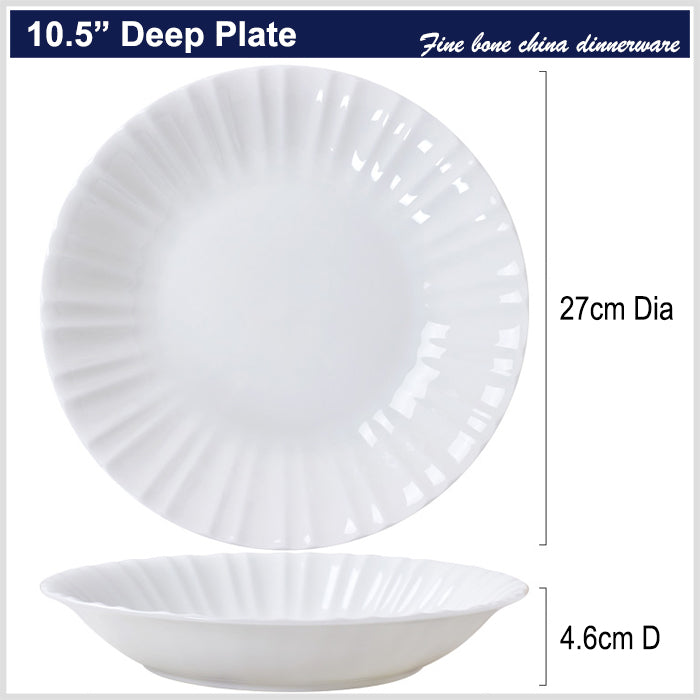 Bone China Round Plate - with Ribbed Front Edge