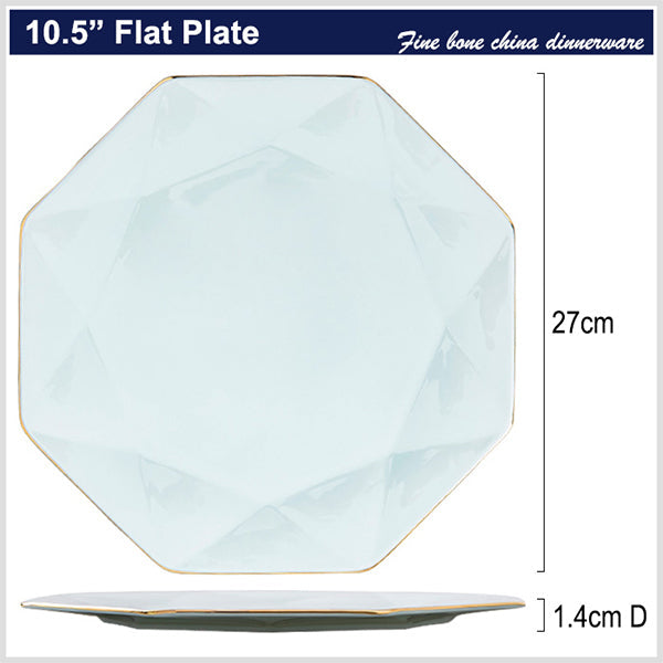 Bone China Celadon Dinnerware - Octagon Plate with Gold Rim