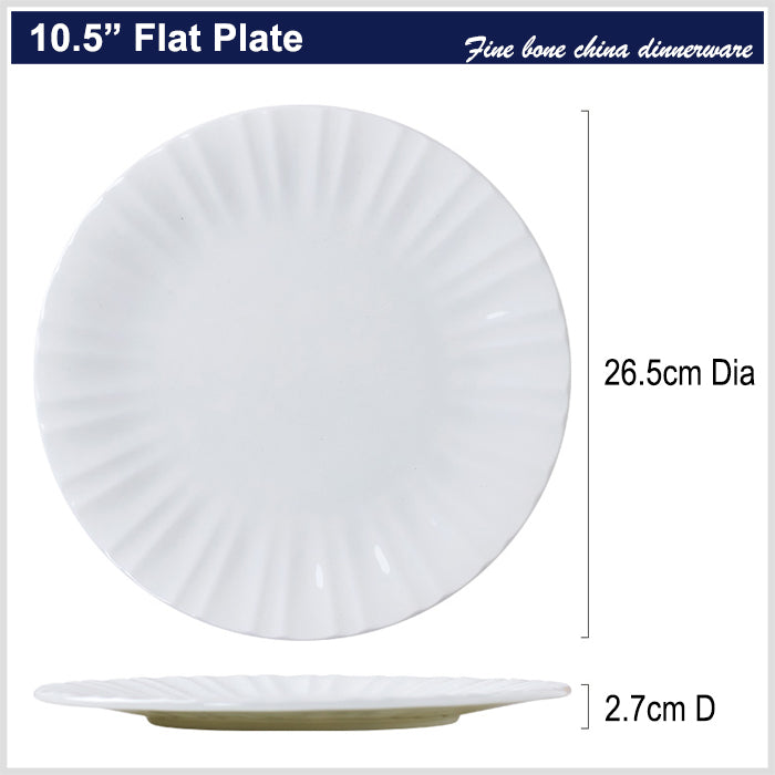 Bone China Round Plate - with Ribbed Front Edge