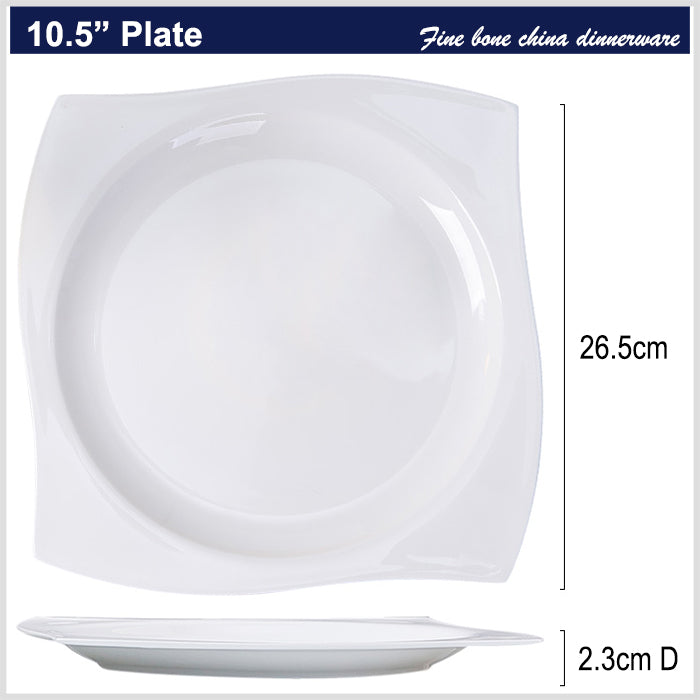 Bone China Dinner Plate - Curved Edge with Concave Circle