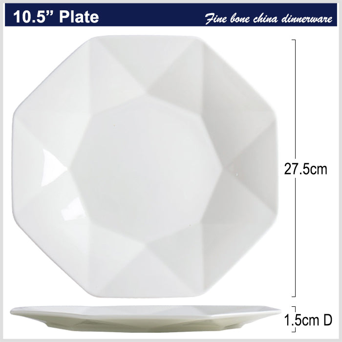 Bone China Dinnerware - Octagon Plate in Creamy White