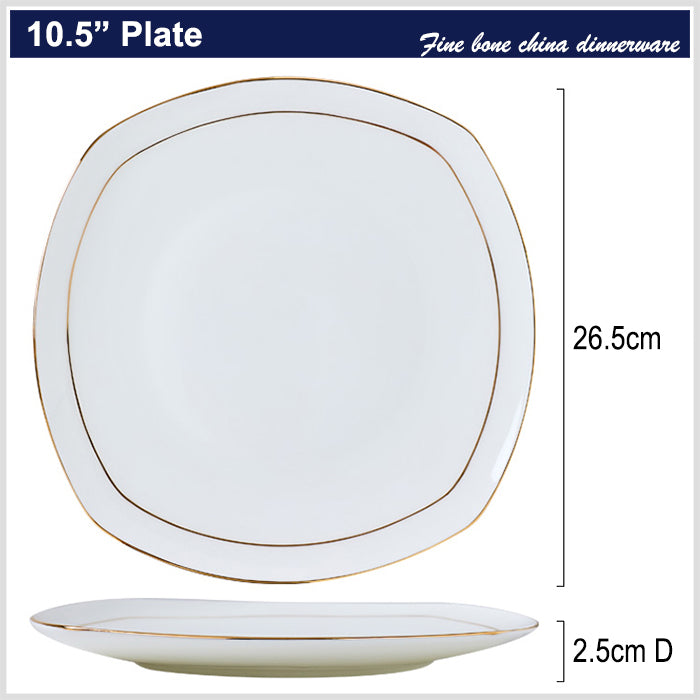 Bone China Flat Plate - Square with Curved Edge