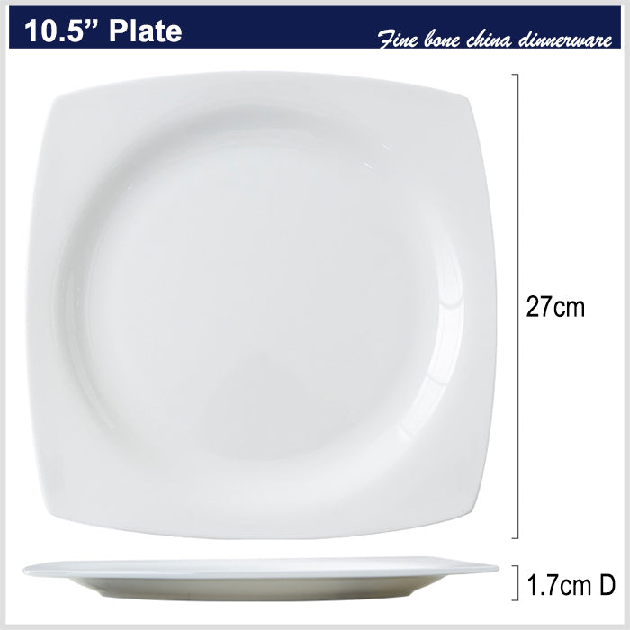 Bone China Dinnerware - Square Plate & Concave Circle