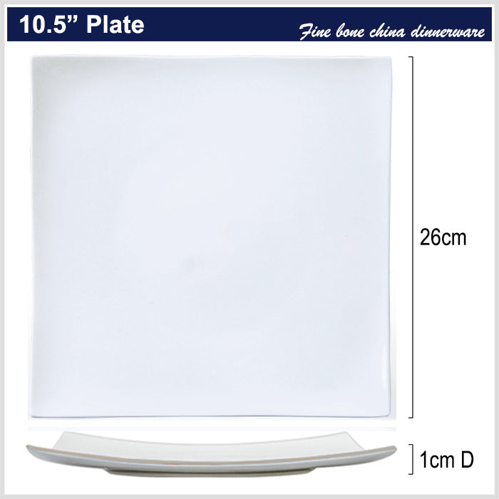 Bone China Dinnerware - Square Plate in Creamy White