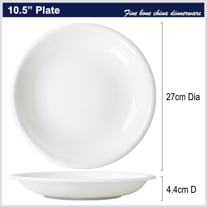 Bone China Dinnerware - Round Plate with Curved Rim