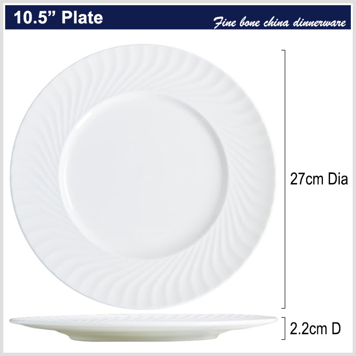 Bone China Dinner Plate - with Ribbed Front Edge