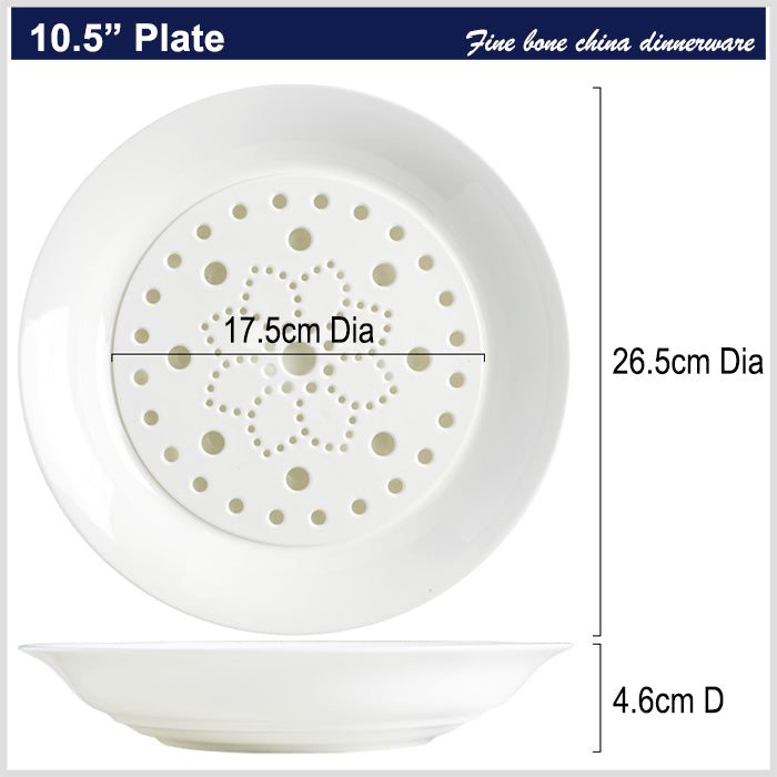 Bone China Dumpling Plate with Strainer - in Creamy White