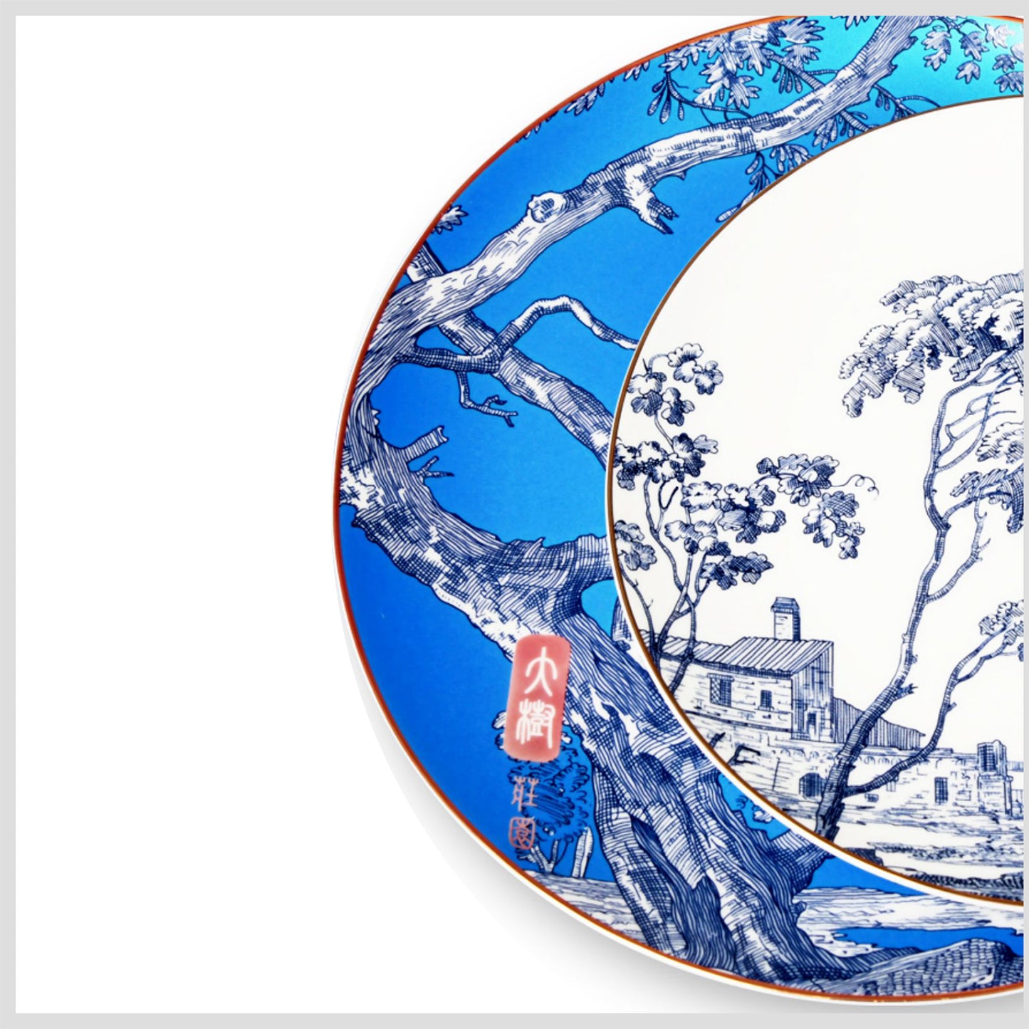 Luxury Bone China Dining Ware Collection - Enameling of Landscape Design in Gradient Blue