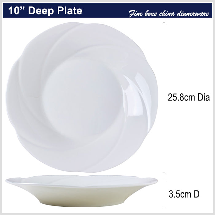 Bone China Dinner Plate -  Scalloped Rim & Carving on Front Edge