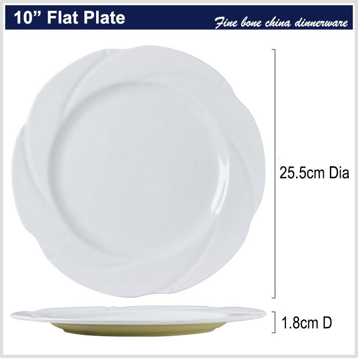 Bone China Dinner Plate -  Scalloped Rim & Carving on Front Edge