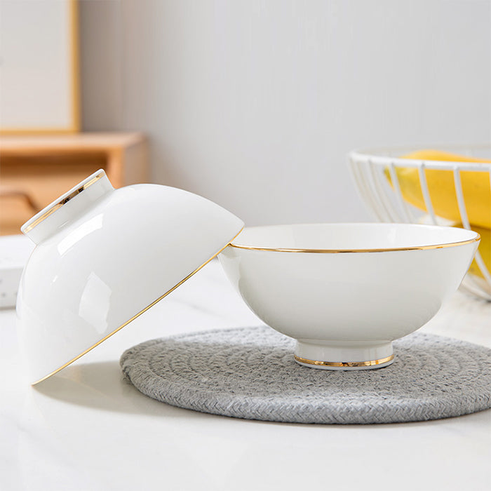 Bone China Wide Mouth Bowl - White with Gold Rim