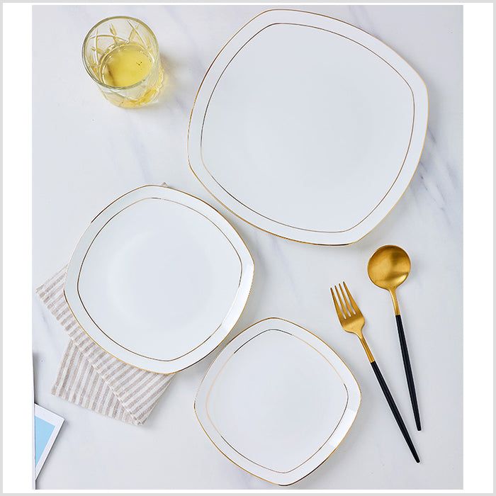 Bone China Flat Plate - Square with Curved Edge