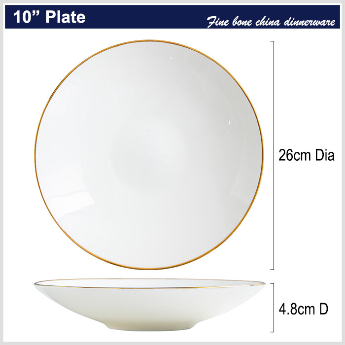 Bone China Dinnerware - Deep Plate with Gold Rim