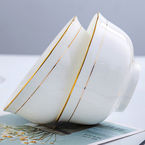 Bone China Bell Bowl - White with Gold Rim & Foot