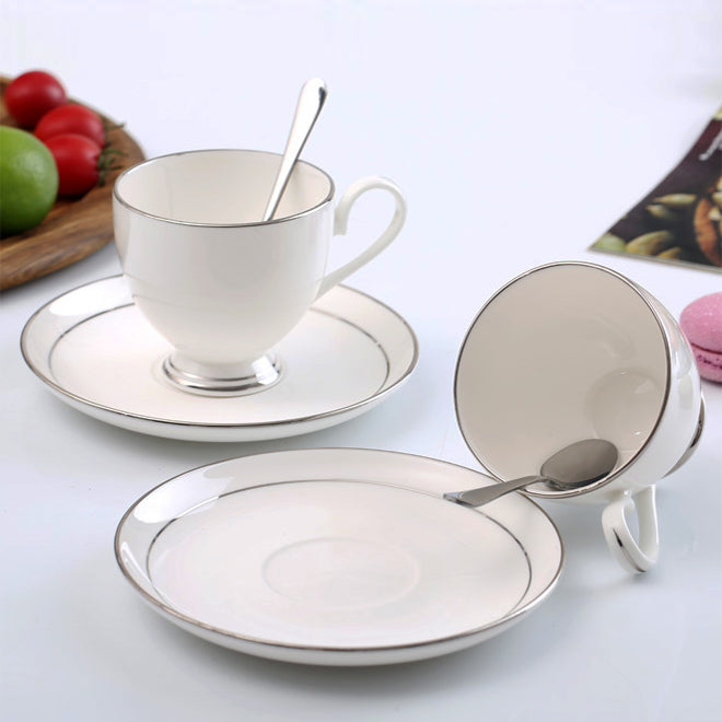 Bone China Tea Cup & Saucer - W/ Gold Rim or Silver Rim