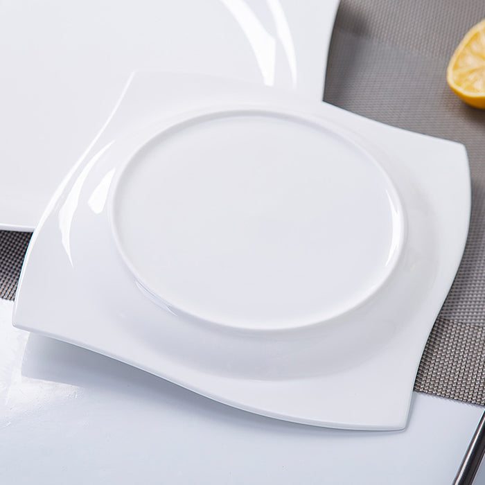 Bone China Dinner Plate - Curved Edge with Concave Circle
