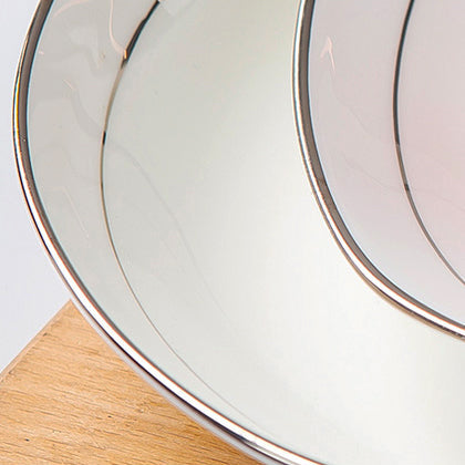 Bone China Plate with Silver Rim - Square with Curved Edge