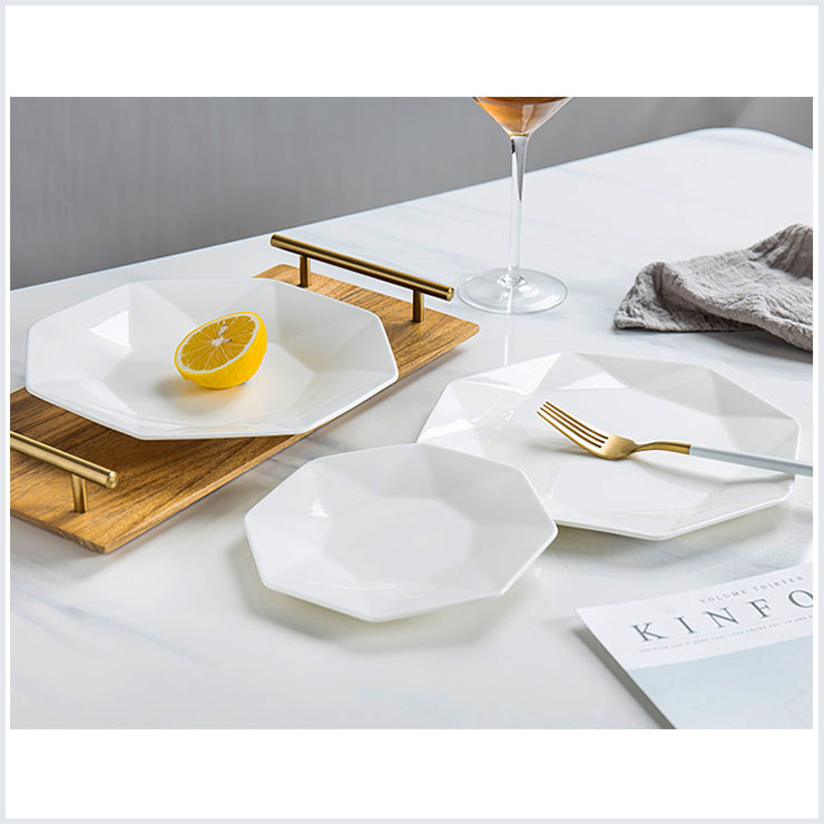 Bone China Dinnerware - Octagon Plate in Creamy White