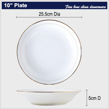 Bone China Dinnerware - Soup Plate with Gold Rim