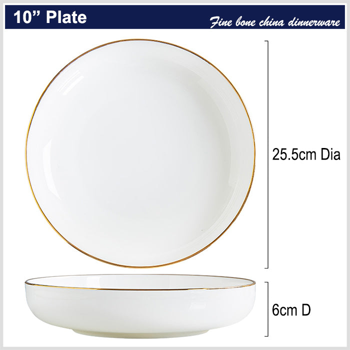 Bone China Salad Plate - White with Gold Rim