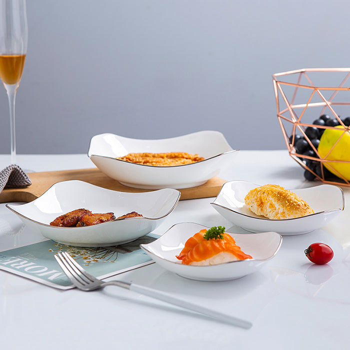 Bone China Octagon Plate - Curved Edge with Upward Angles