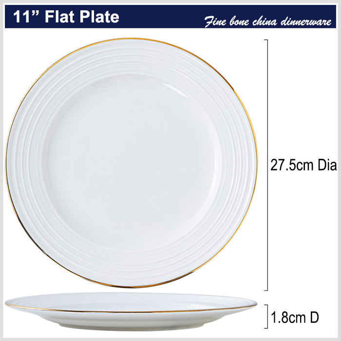 Bone China Round Plate - Front Ridges & Gold Rim