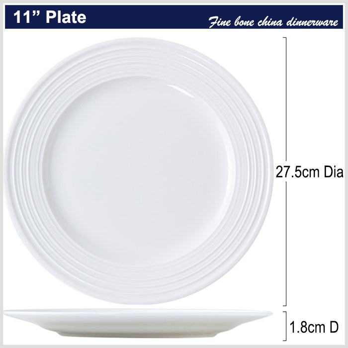 Bone China Round Plate - with Front Ridges