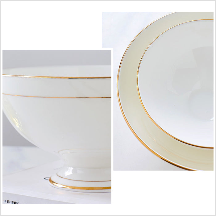 Bone China Tableware - High Foot Bowl with Gold Rim