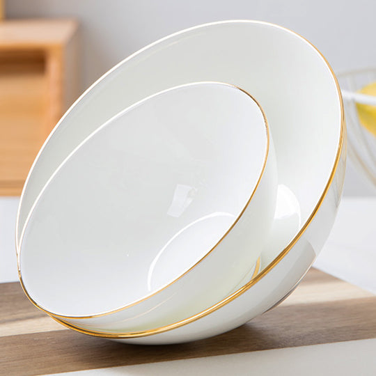 Bone China Wide Mouth Bowl - White with Gold Rim