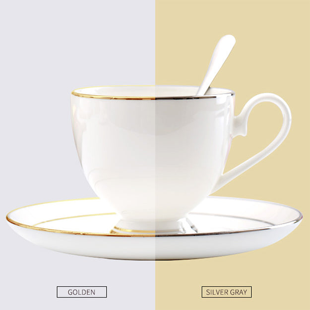 Bone China Tea Cup & Saucer - W/ Gold Rim or Silver Rim
