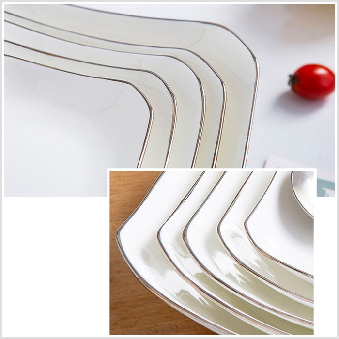 Bone China Octagon Plate - Curved Edge with Upward Angles