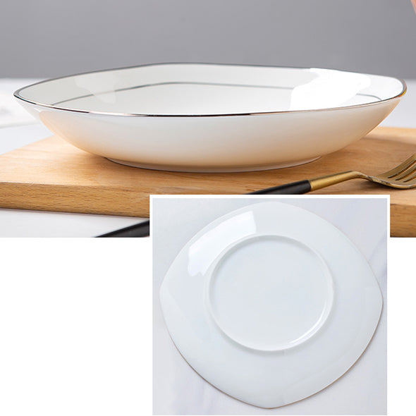 Bone China Plate with Silver Rim - Square with Curved Edge
